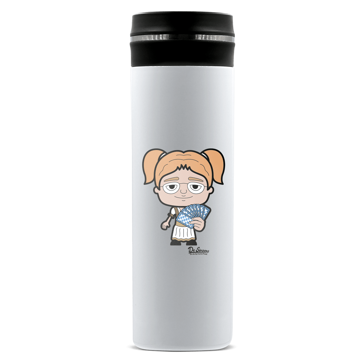 Die Jung Sinzerin Schafkopfen Edelstahl Thermoflasche 450ml Weiss Geigelstein Front