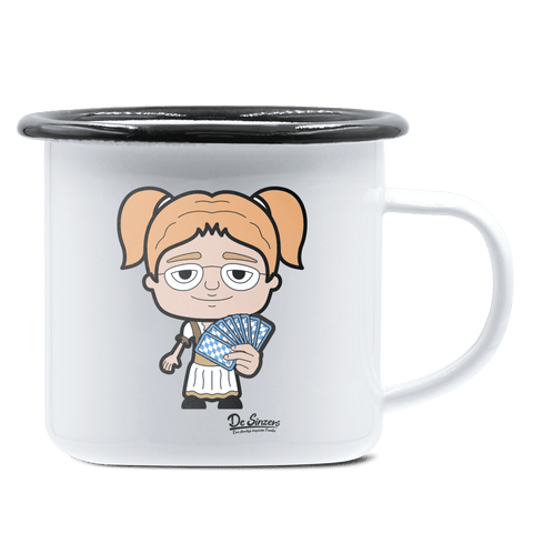 Die Jung Sinzerin Schafkopfen Emaille Tasse 375ml Weiss Schwarz Hochries Front