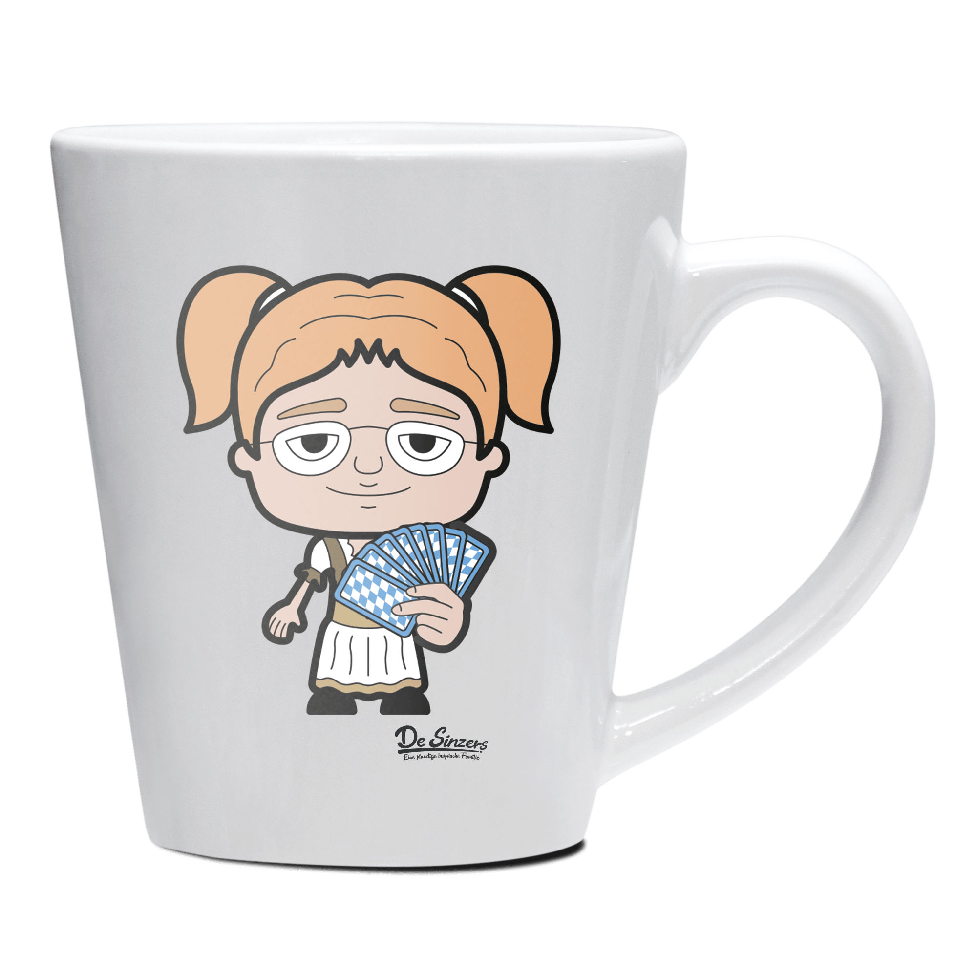 Die Jung Sinzerin Schafkopfen Keramik Kaffeetasse 200ml Weiss Herzogstand Front