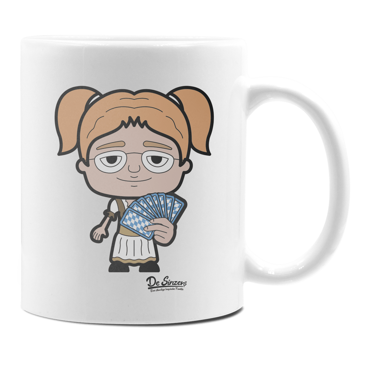 Die Jung Sinzerin Schafkopfen Keramik Kaffeetasse 330ml Weiss Rampoldplatte Front