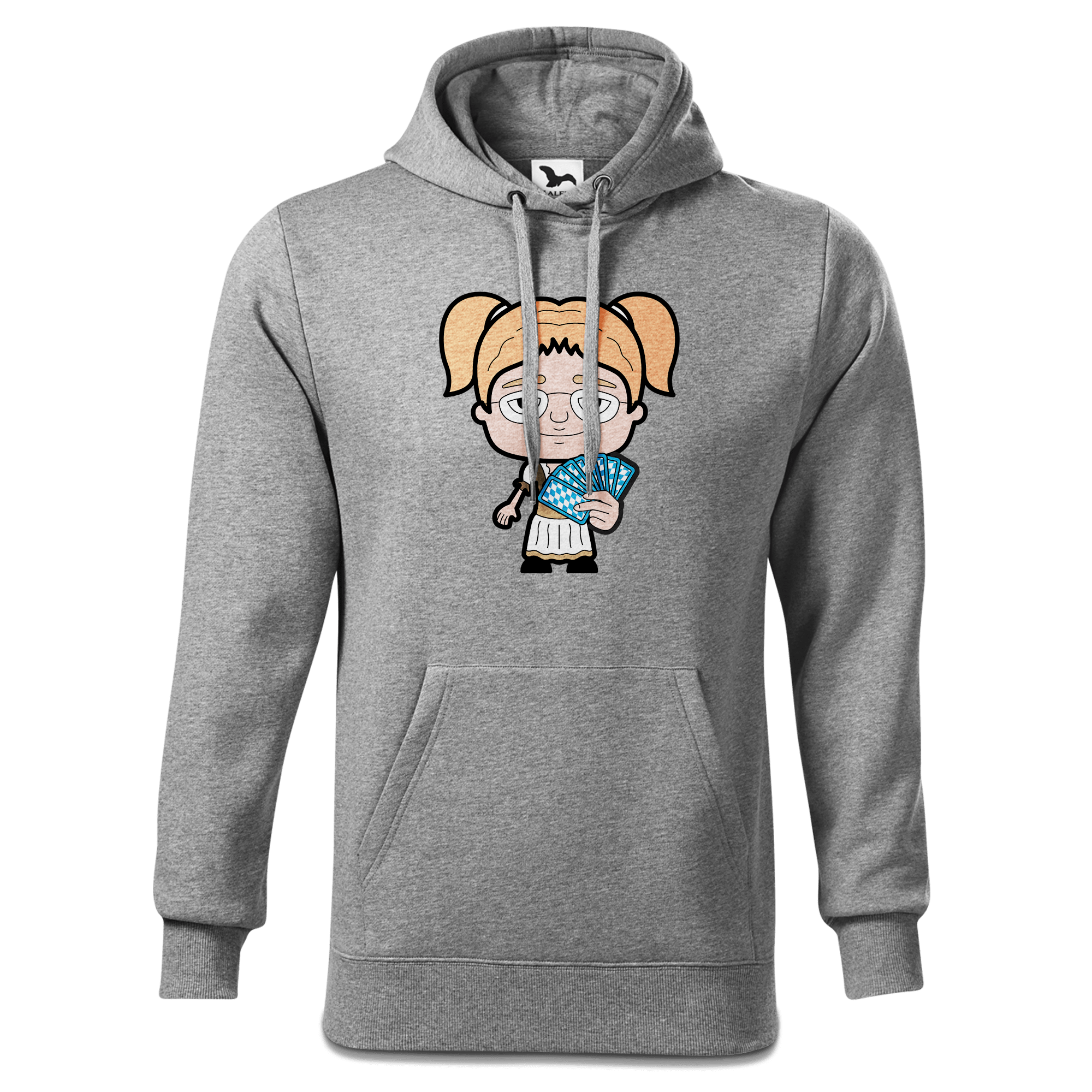 Die Jung Sinzerin Schafkopfen Sweatshirt Hoody Herren Grau Meliert Pulvermuehle Front