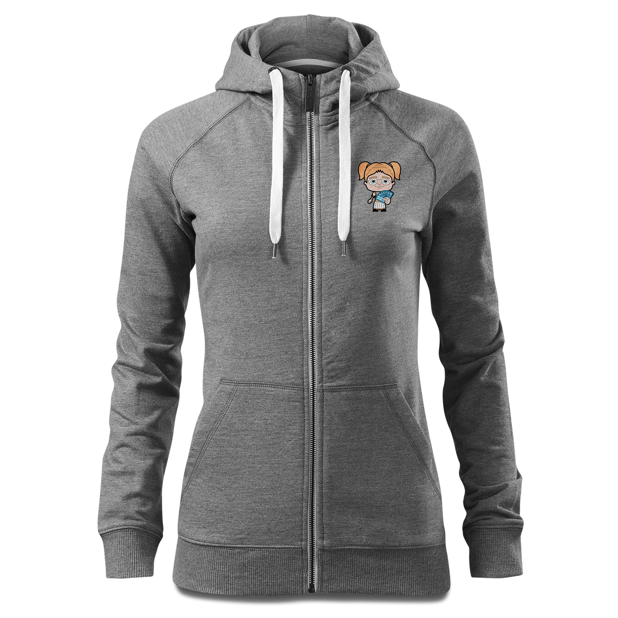 Die Jung Sinzerin Schafkopfen Sweatshirt Zip Hoody Damen Grau Meliert Kreut Front