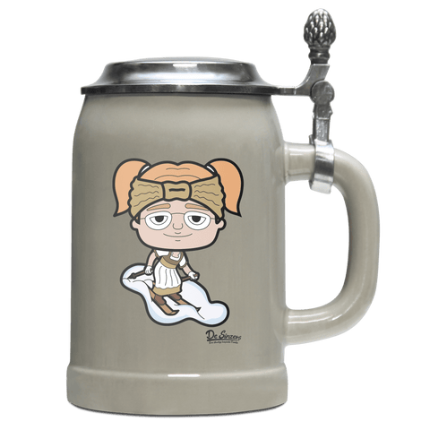Die Jung Sinzerin Skifahrer Bierkrug 500ml Grau mit Deckel Hocheck Front