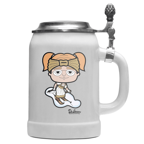 Die Jung Sinzerin Skifahrer Bierkrug 500ml Weiss mit Deckel Wetterspitzen Front