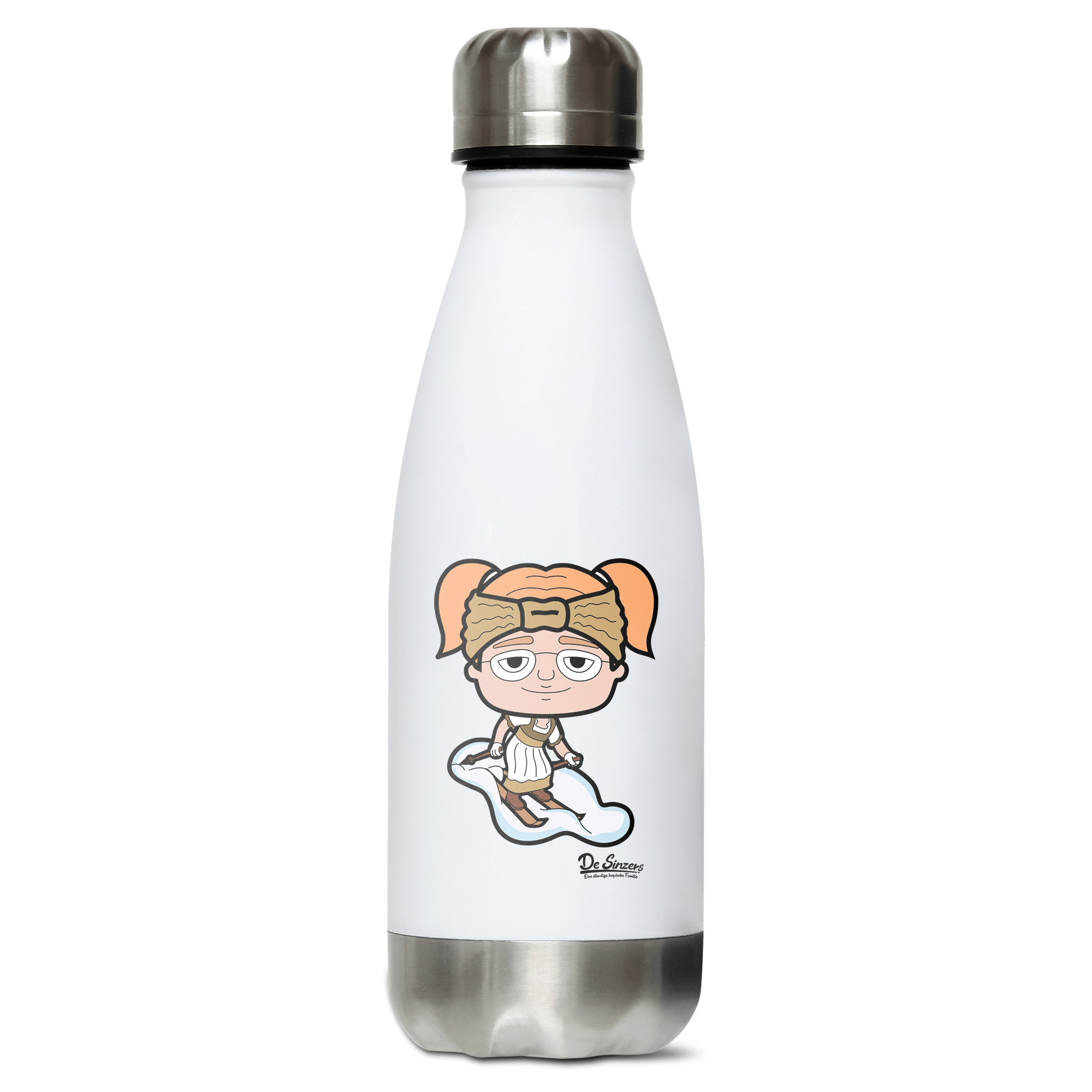 Die Jung Sinzerin Skifahrer Edelstahl Thermoflasche 350ml Weiss Silber Kreuzspitze Front