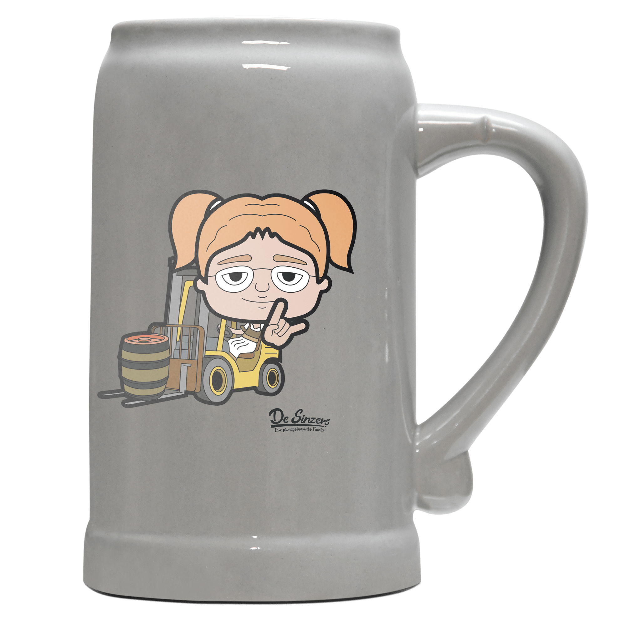 Die Jung Sinzerin Staplerfahrer Bierkrug 1000ml Grau Zugspitze Front