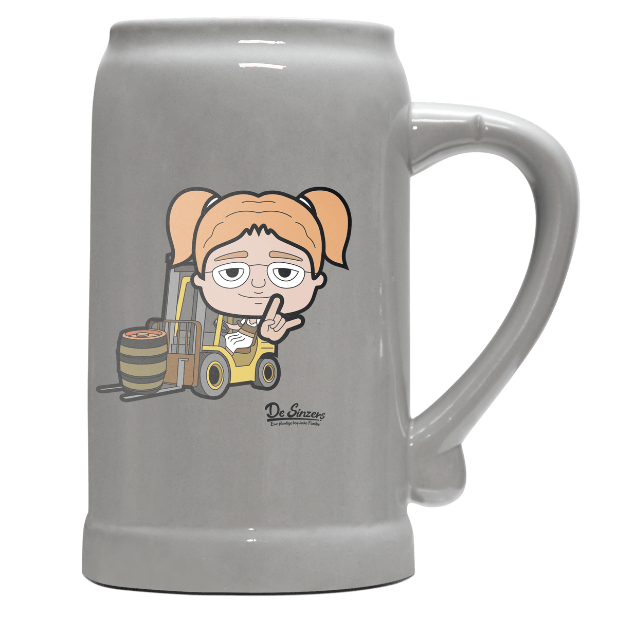 Die Jung Sinzerin Staplerfahrer Bierkrug 1000ml Grau Zugspitze Front