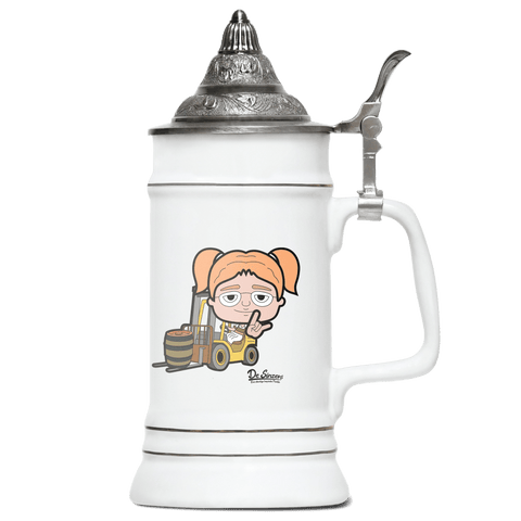 Die Jung Sinzerin Staplerfahrer Bierkrug 500ml Weiss mit Spitzdeckel Wendelstein Front