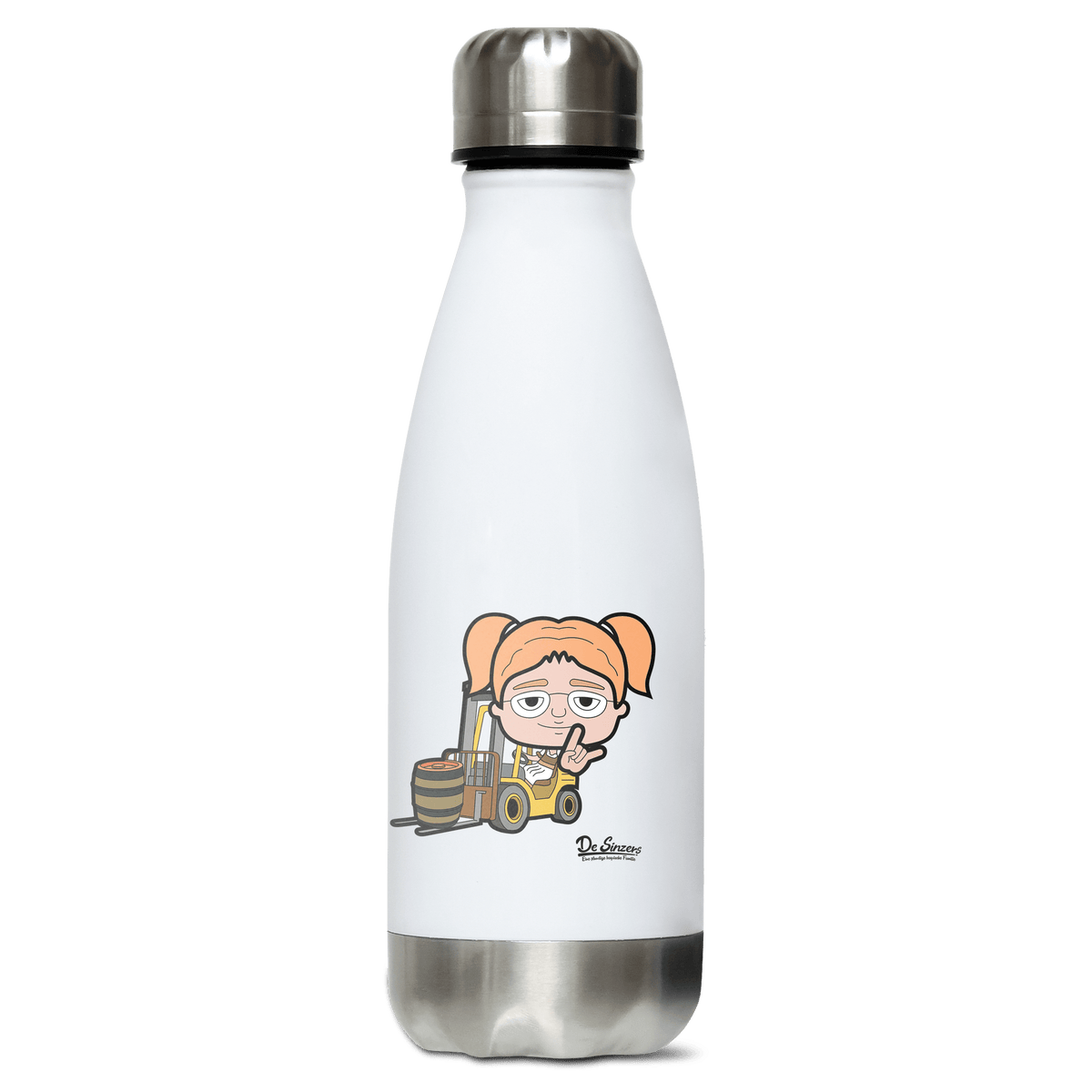 Die Jung Sinzerin Staplerfahrer Edelstahl Thermoflasche 350ml Weiss Silber Kreuzspitze Front