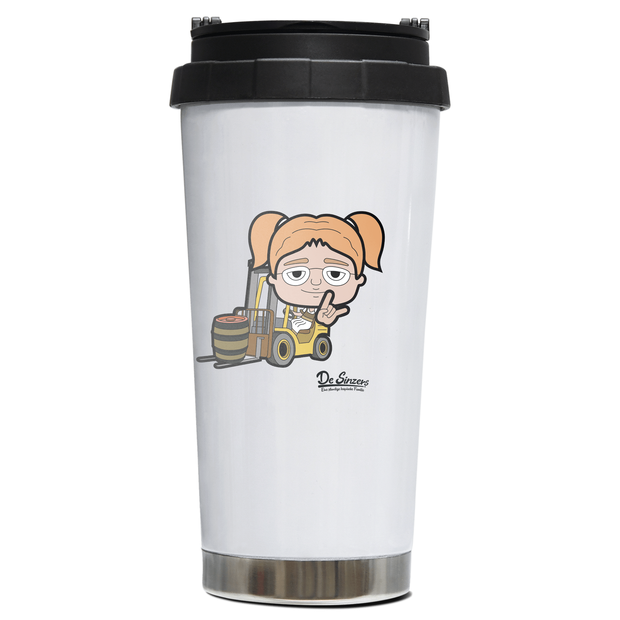 Die Jung Sinzerin Staplerfahrer Edelstahl Trinkbecher To Go 470ml Weiss Wildbarren Front