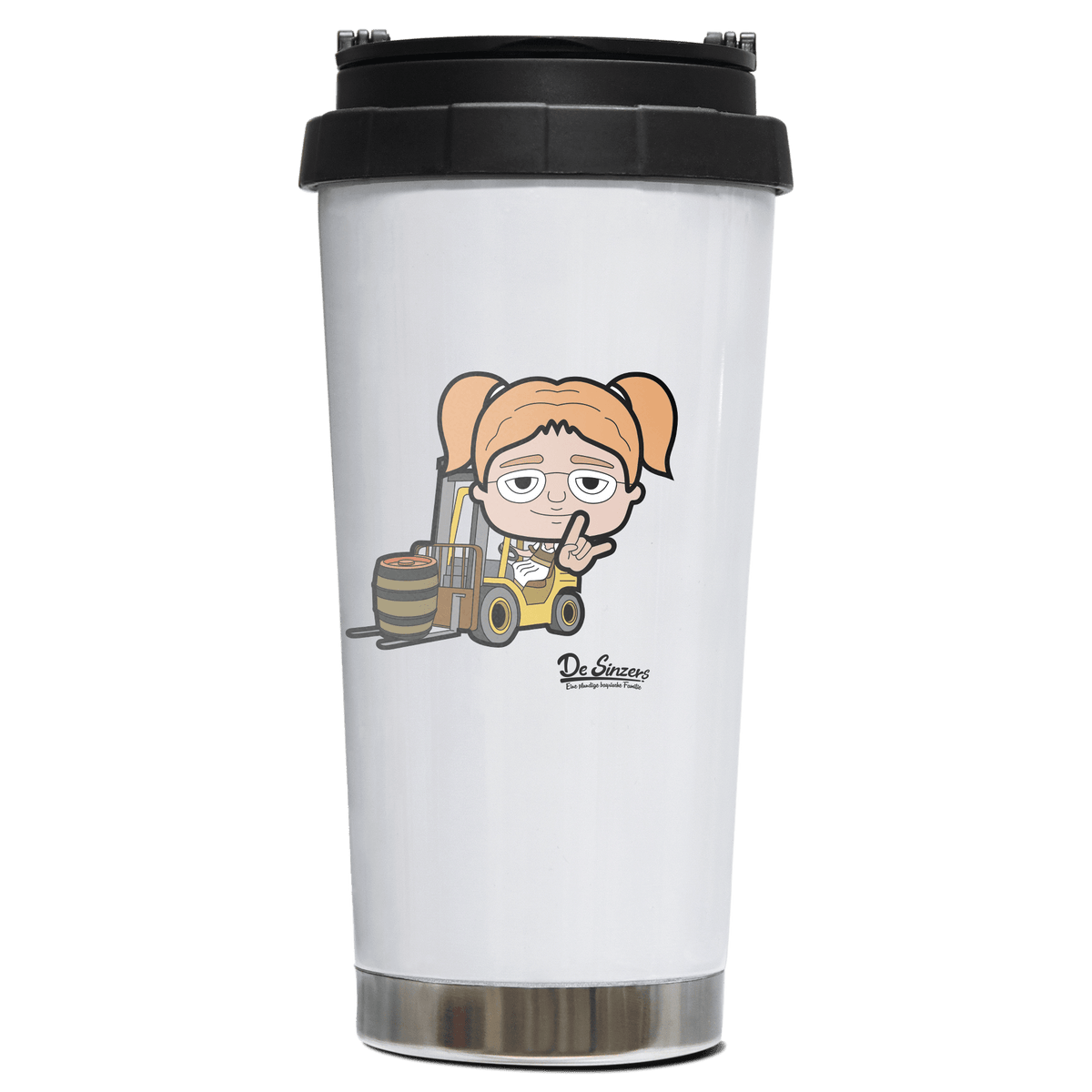 Die Jung Sinzerin Staplerfahrer Edelstahl Trinkbecher To Go 470ml Weiss Wildbarren Front