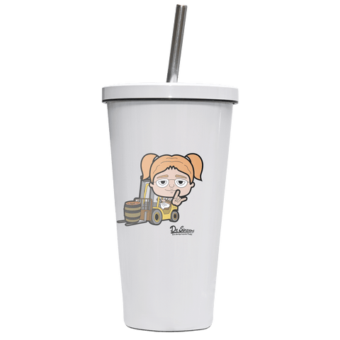 Die Jung Sinzerin Staplerfahrer Edelstahl Trinkbecher mit Strohhalm 480ml Weiss Krottenkopf Front