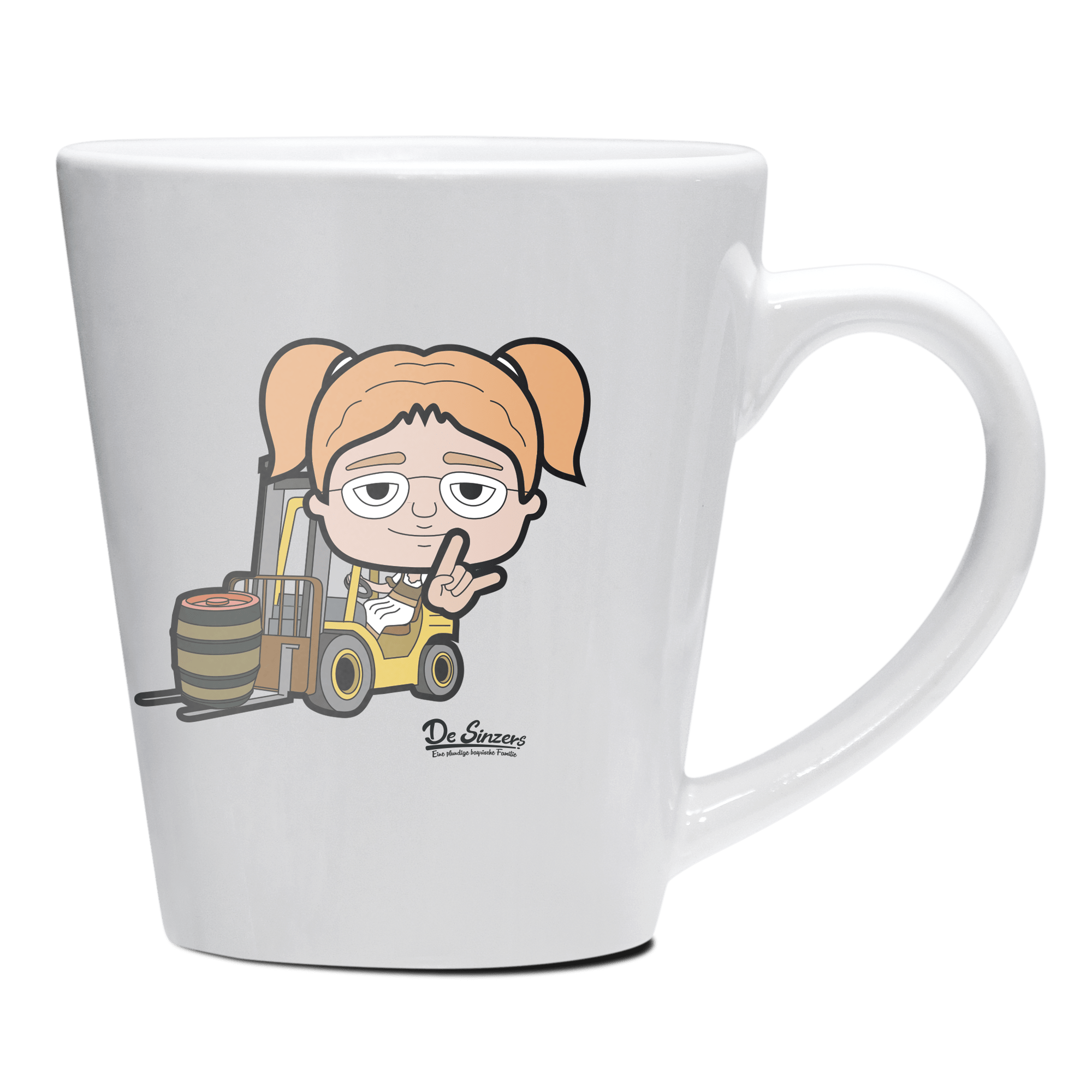 Die Jung Sinzerin Staplerfahrer Keramik Kaffeetasse 200ml Weiss Herzogstand Front