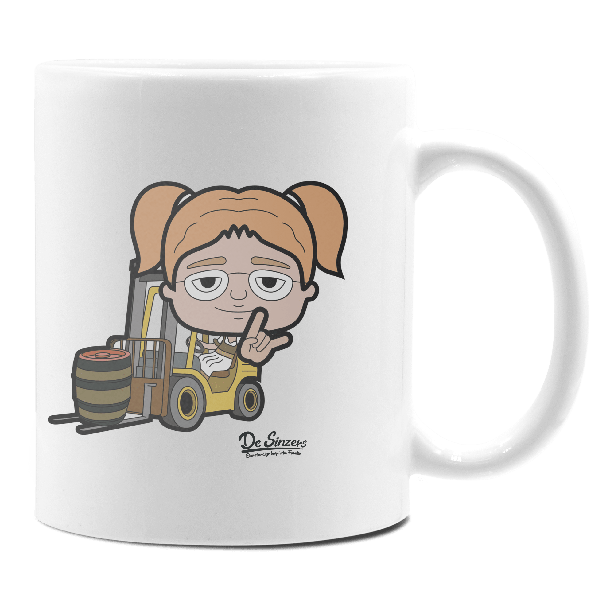 Die Jung Sinzerin Staplerfahrer Keramik Kaffeetasse 330ml Weiss Rampoldplatte Front