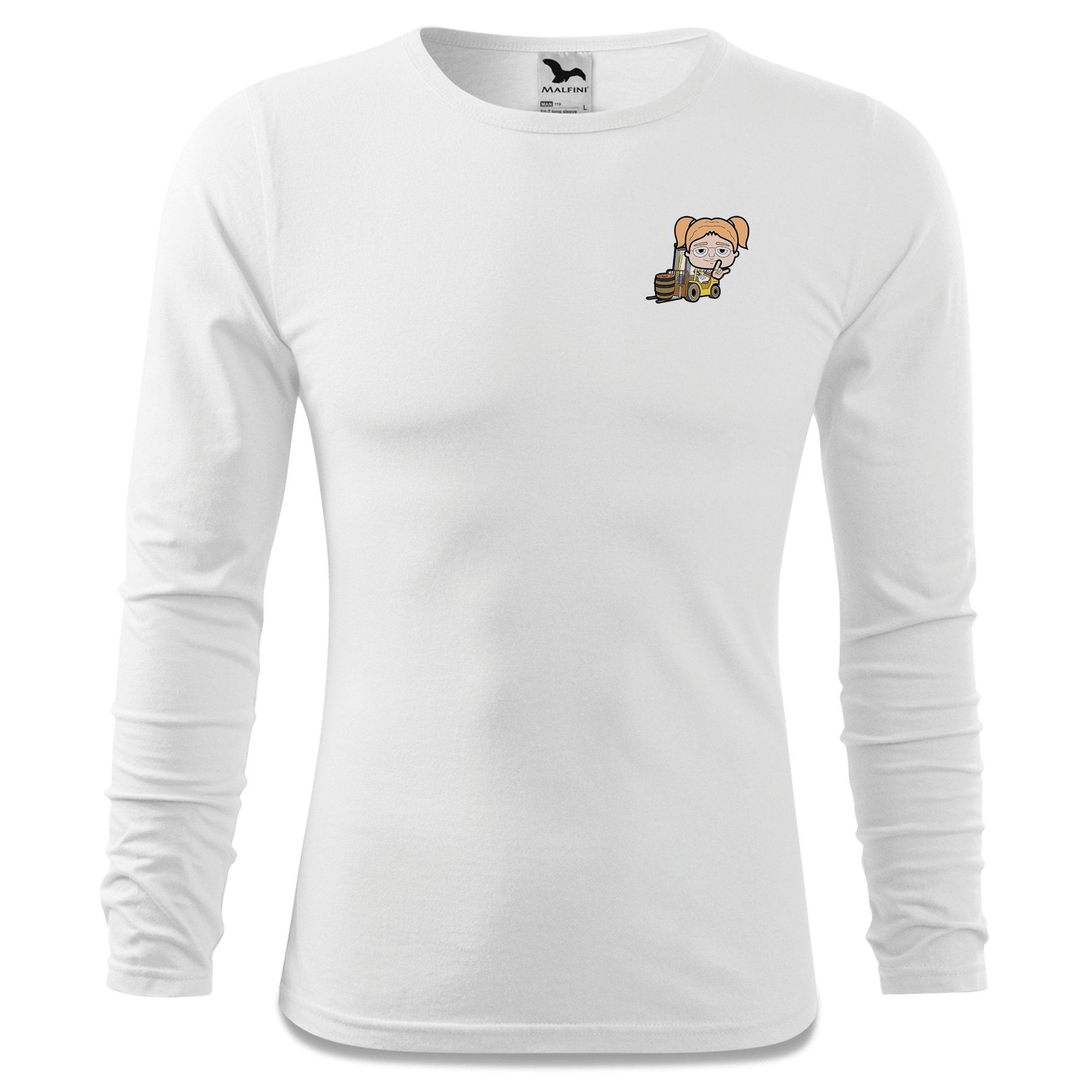 Die Jung Sinzerin Staplerfahrer Longsleeve Fitted Herren Weiss Kohlhaufmuehle Front