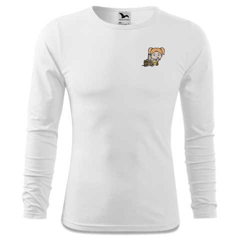 Die Jung Sinzerin Staplerfahrer Longsleeve Fitted Herren Weiss Kohlhaufmuehle Front