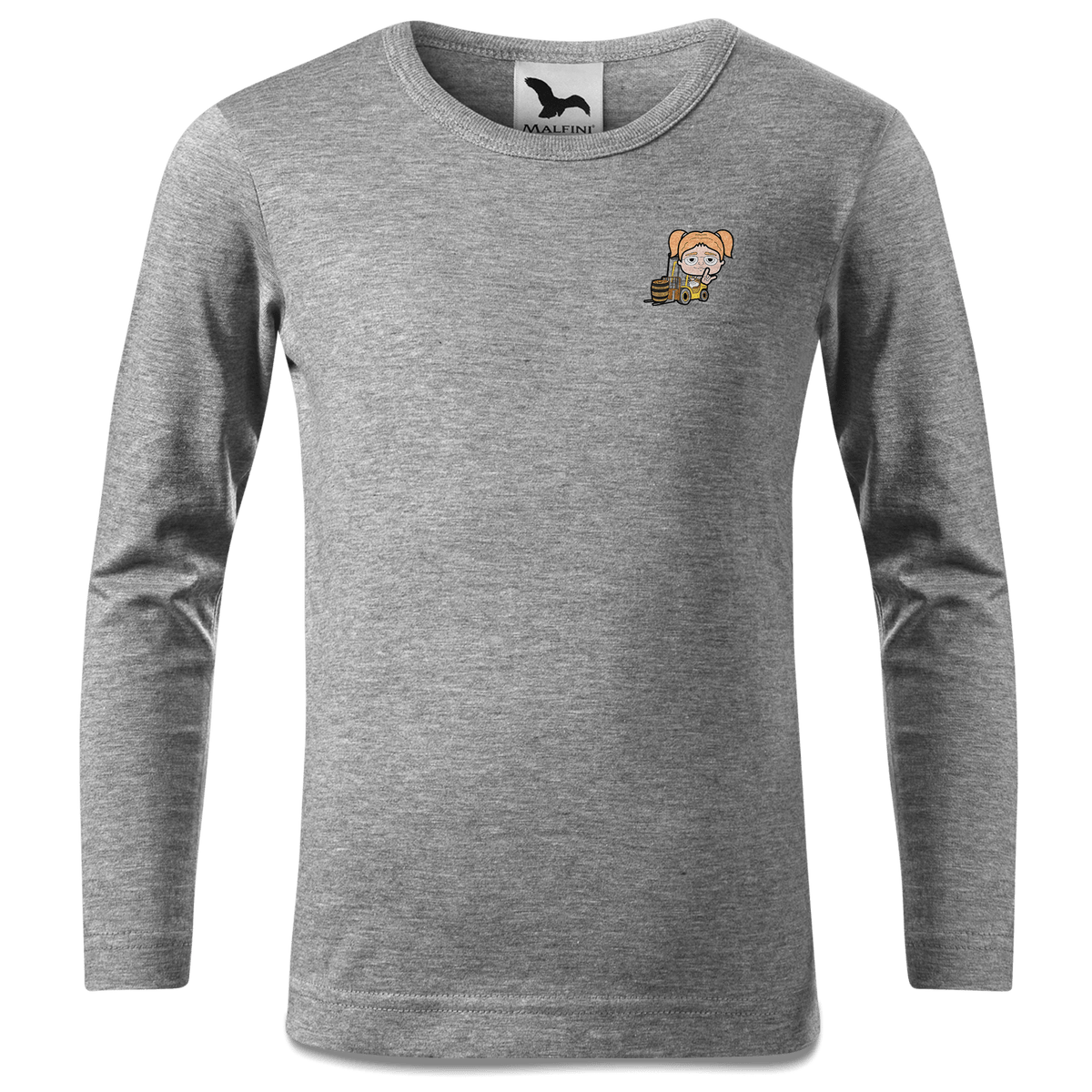 Die Jung Sinzerin Staplerfahrer Longsleeve Kinder Grau Meliert Weinberg Front