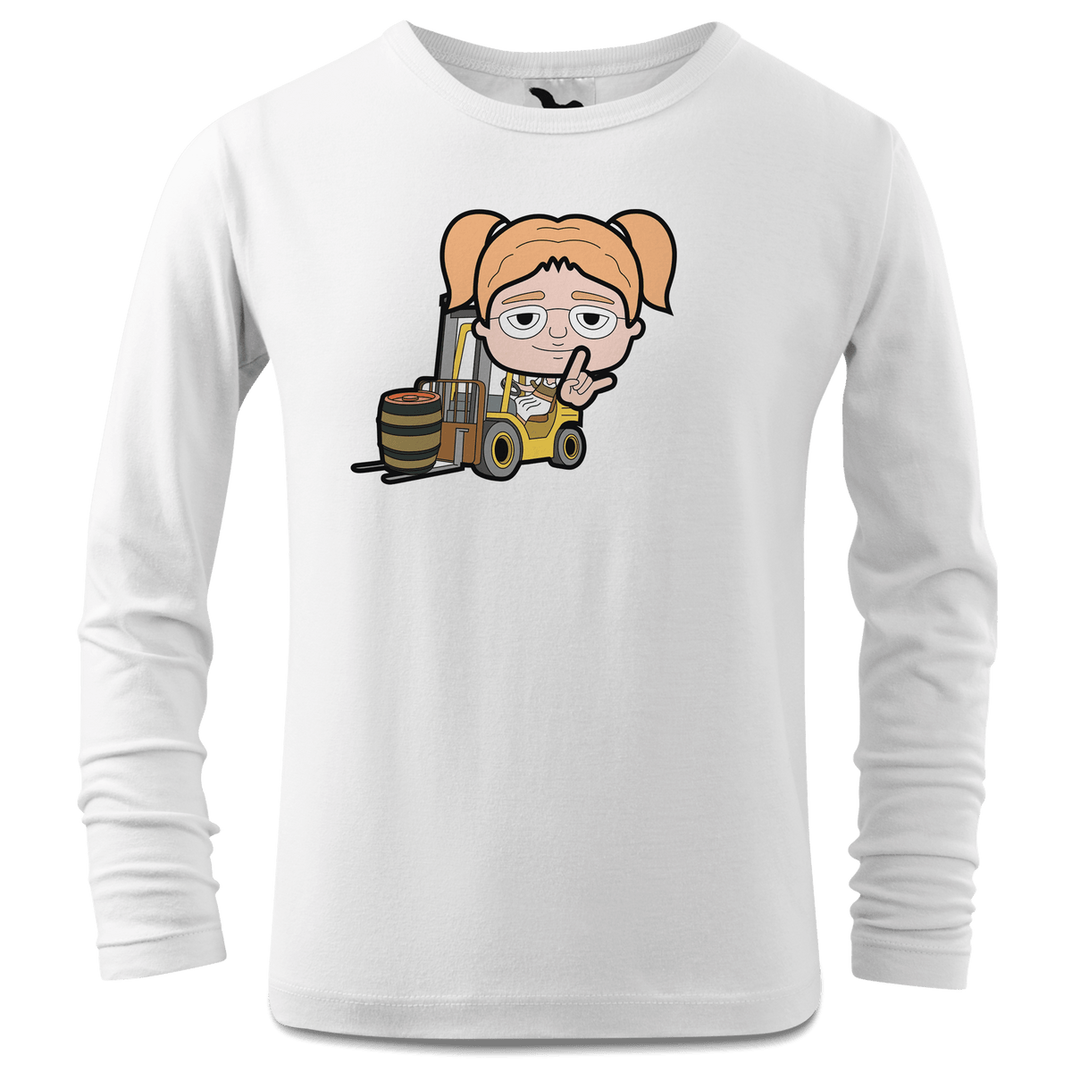 Die Jung Sinzerin Staplerfahrer Longsleeve Kinder Weiss Westerndorf Front