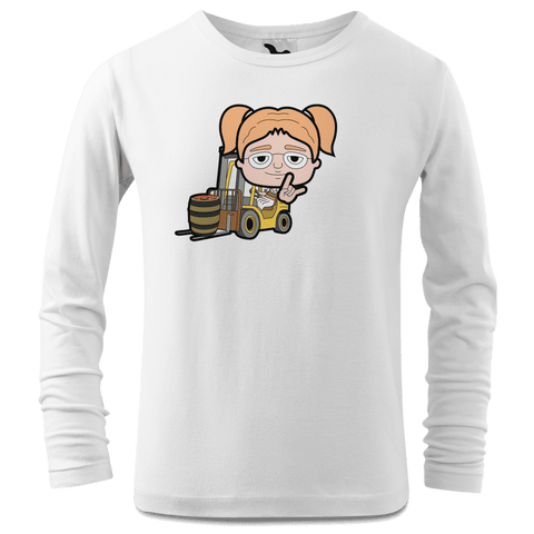 Die Jung Sinzerin Staplerfahrer Longsleeve Kinder Weiss Westerndorf Front