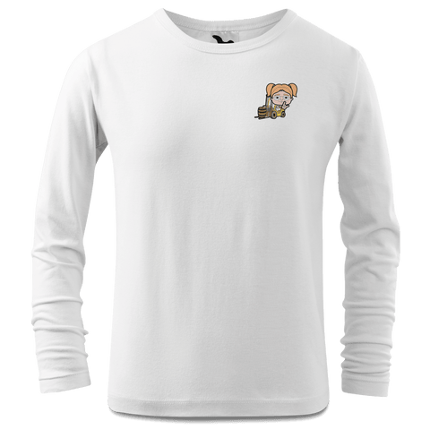 Die Jung Sinzerin Staplerfahrer Longsleeve Kinder Weiss Ziegelberg Front