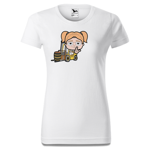 Die Jung Sinzerin Staplerfahrer T Shirt Damen Weiss Gehering Front