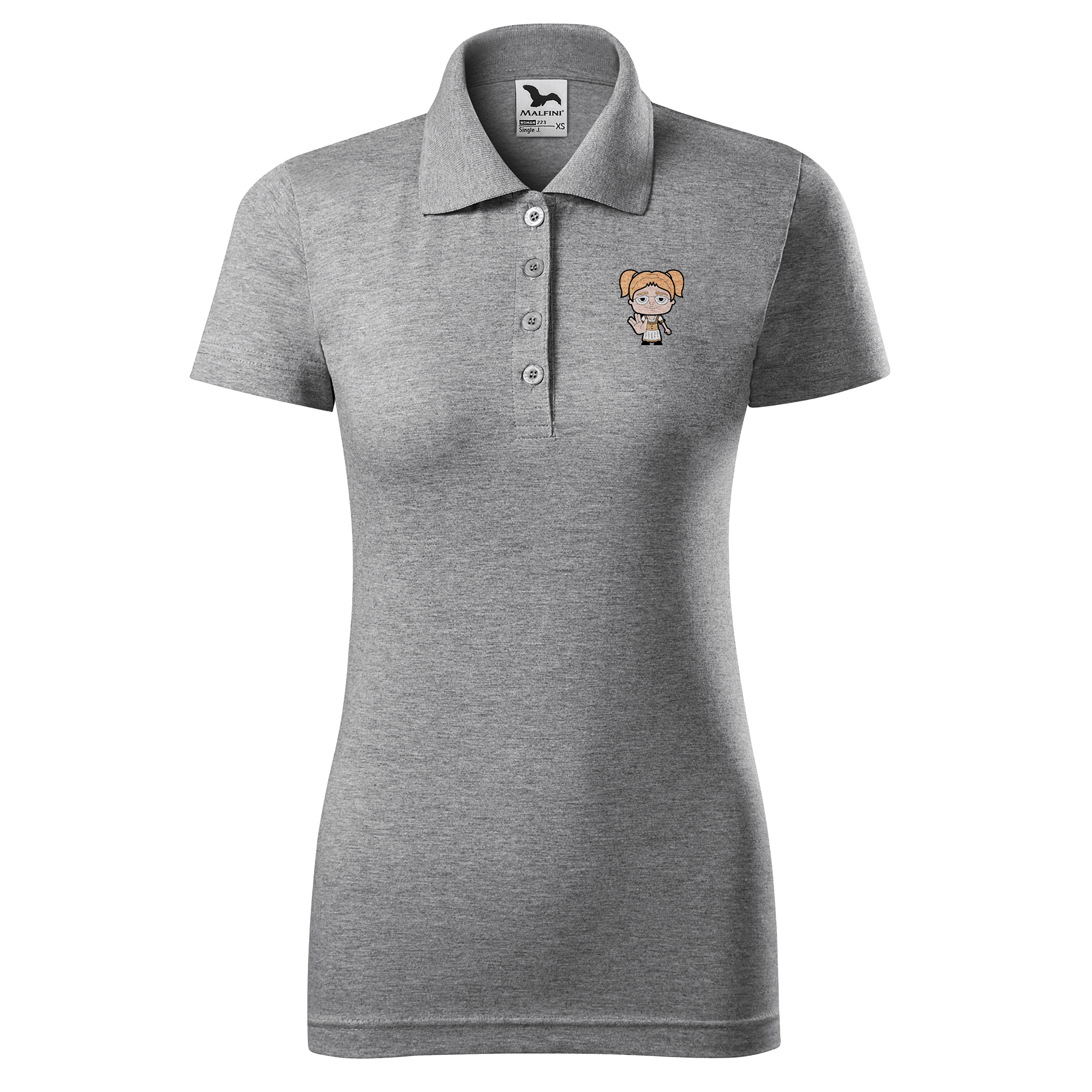 Die Jung Sinzerin Star Trek Fingers Polo Shirt Damen Grau Meliert Lack Front