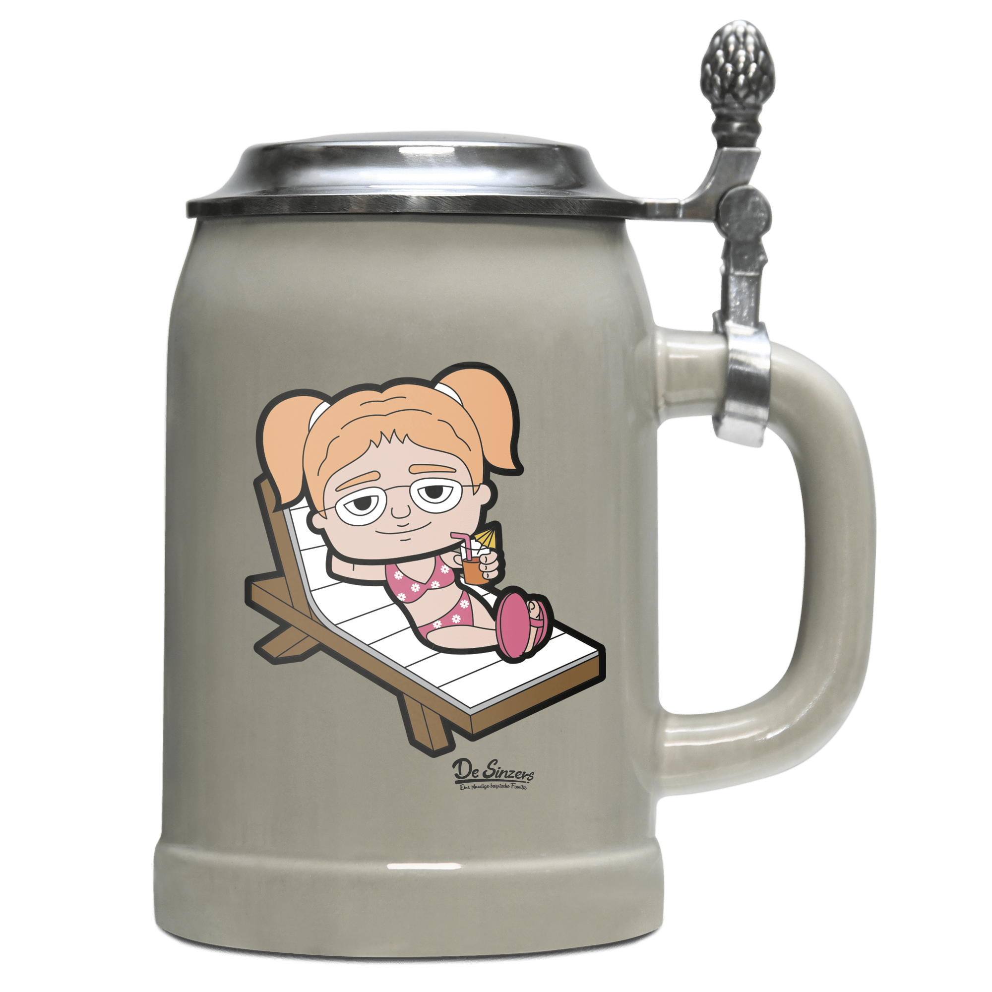 Die Jung Sinzerin Summer Edition Bierkrug 500ml Grau mit Deckel Hocheck Front