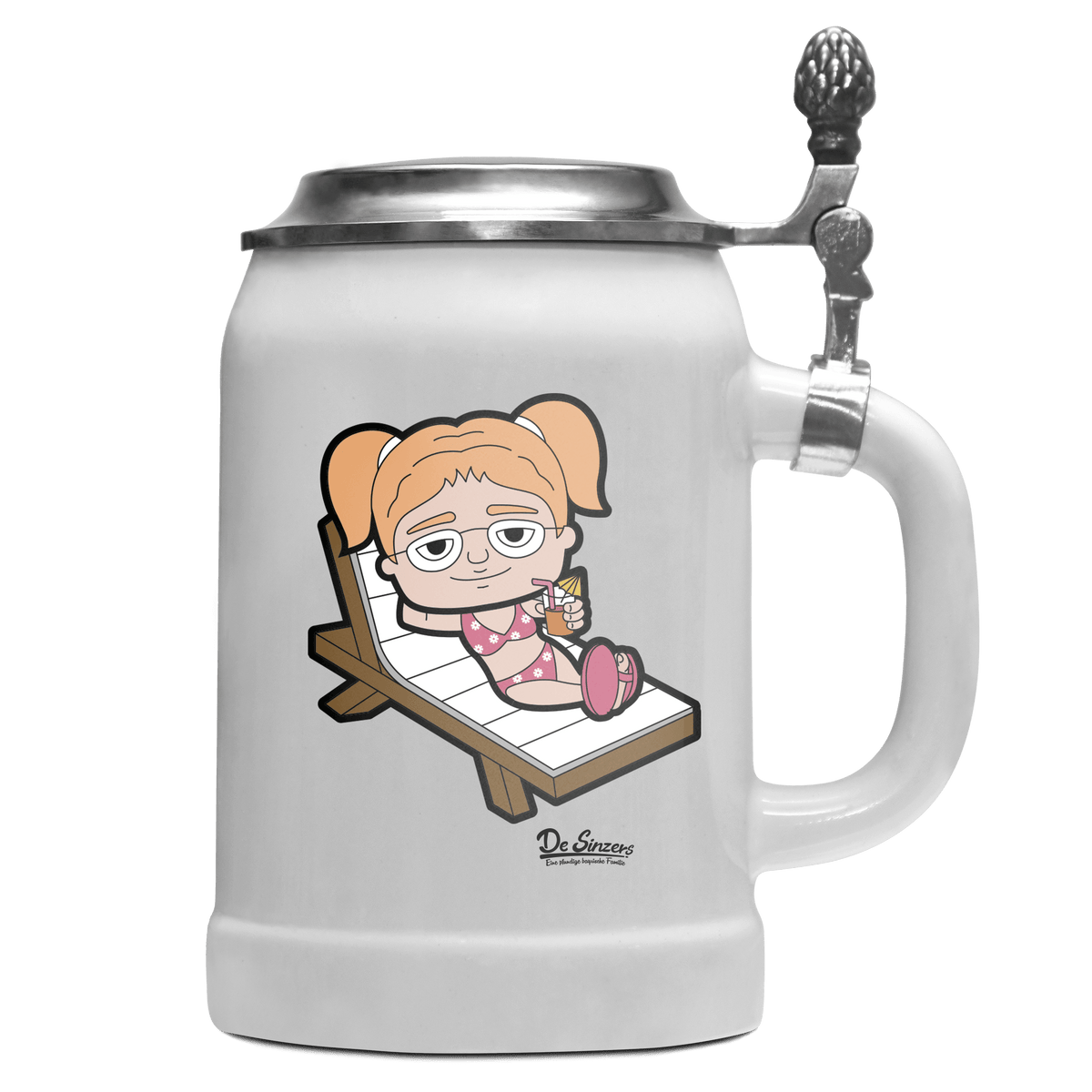 Die Jung Sinzerin Summer Edition Bierkrug 500ml Weiss mit Deckel Wetterspitzen Front