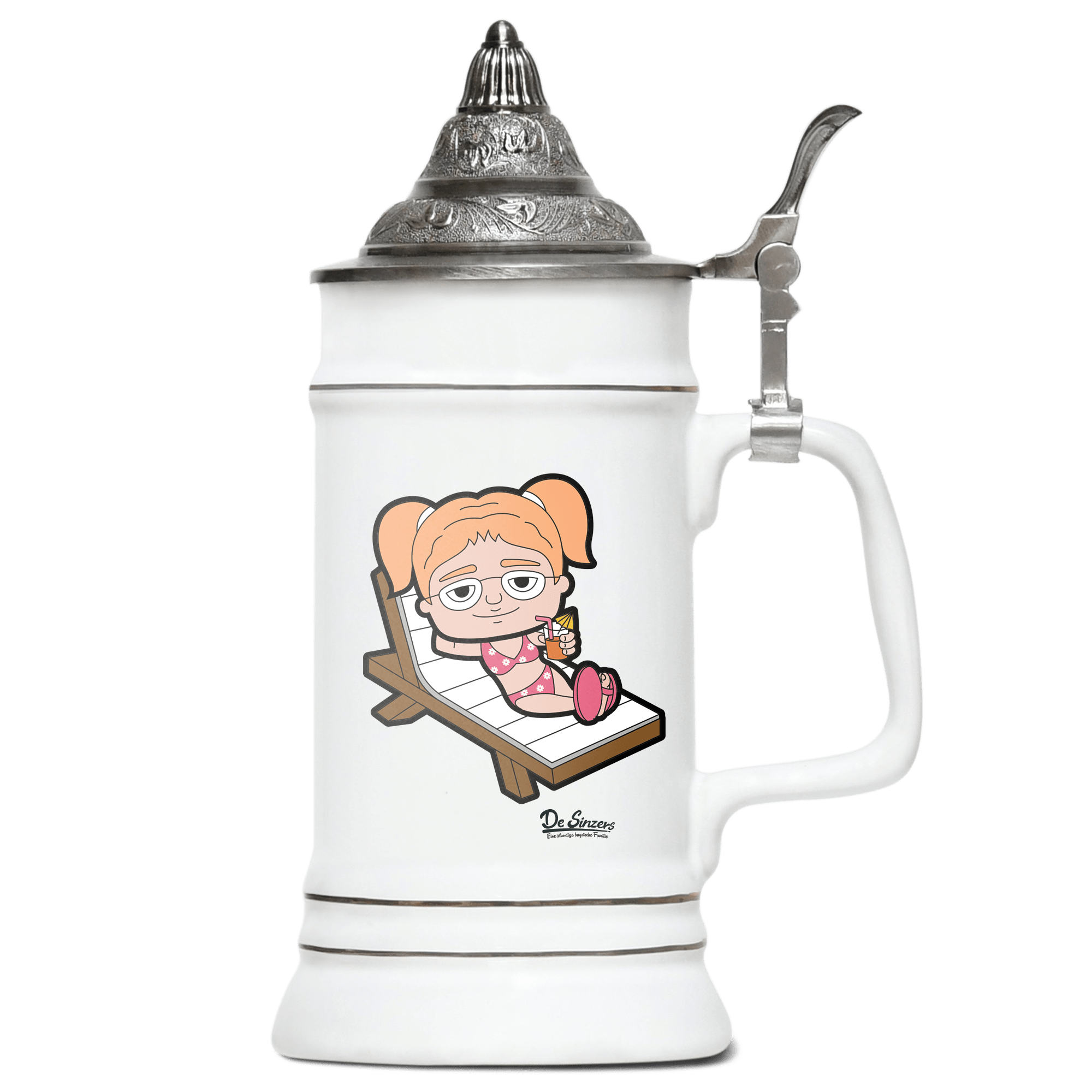 Die Jung Sinzerin Summer Edition Bierkrug 500ml Weiss mit Spitzdeckel Wendelstein Front