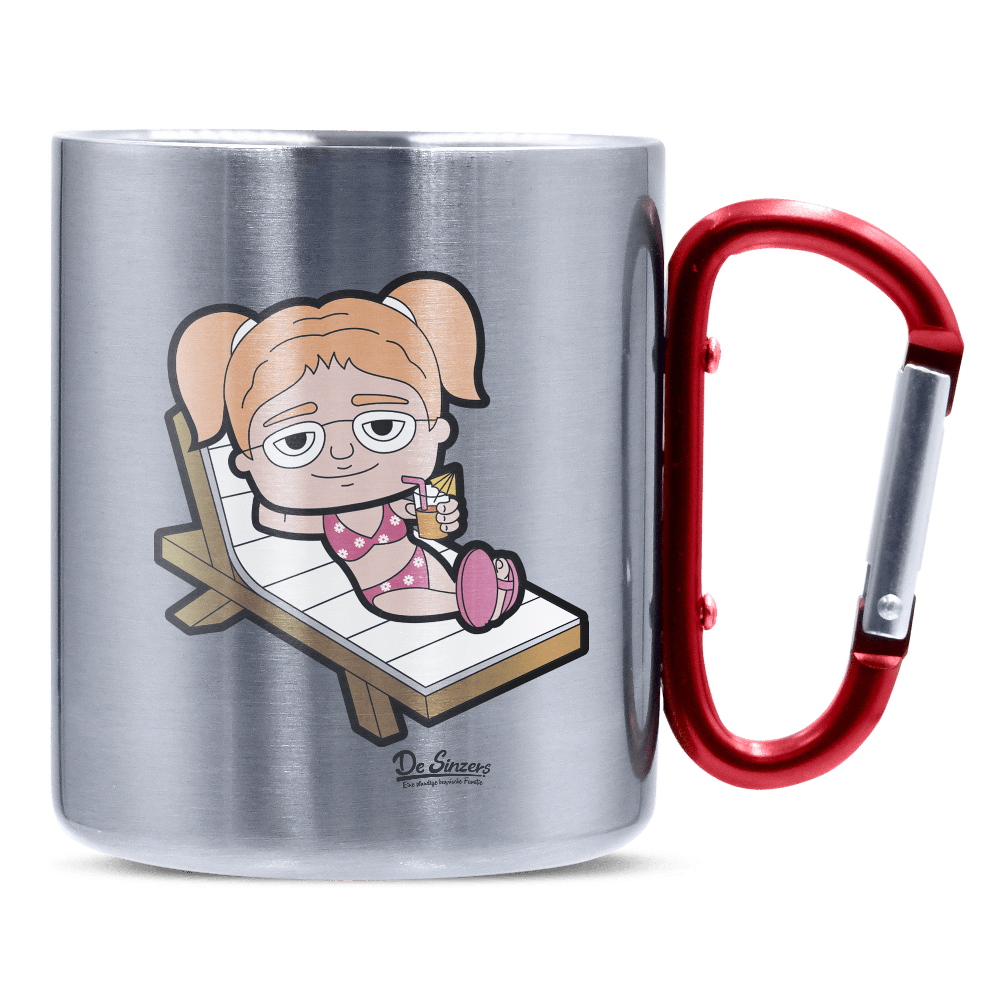 Die Jung Sinzerin Summer Edition Edelstahl Kaffeetasse roter Karabiner 320ml Kitzstein Front