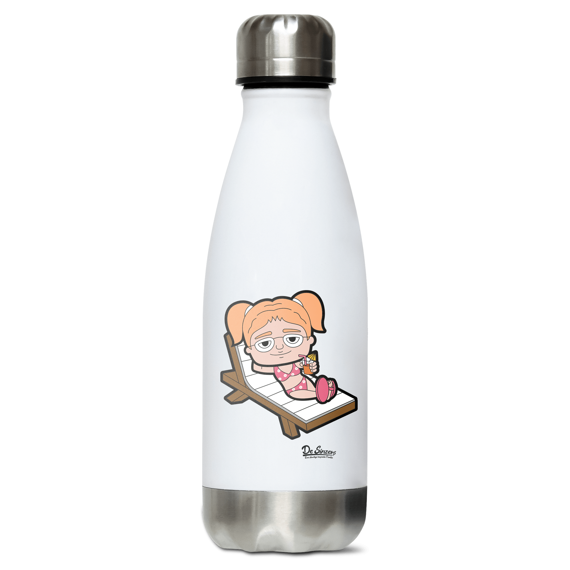 Die Jung Sinzerin Summer Edition Edelstahl Thermoflasche 350ml Weiss Silber Kreuzspitze Front