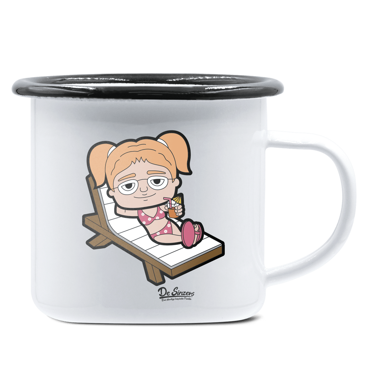 Die Jung Sinzerin Summer Edition Emaille Tasse 375ml Weiss Schwarz Hochries Front