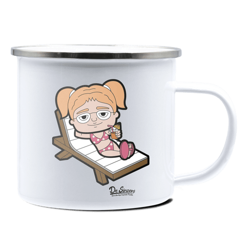 Die Jung Sinzerin Summer Edition Emaille Tasse 375ml Weiss Silber Kampenwand Front