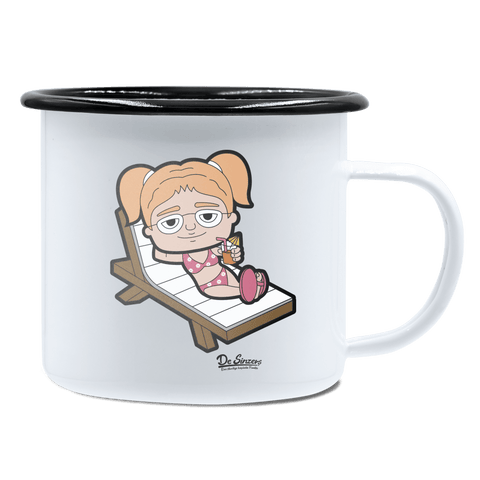 Die Jung Sinzerin Summer Edition Emaille Tasse 450ml Weiss Schwarz Spitzstein Front