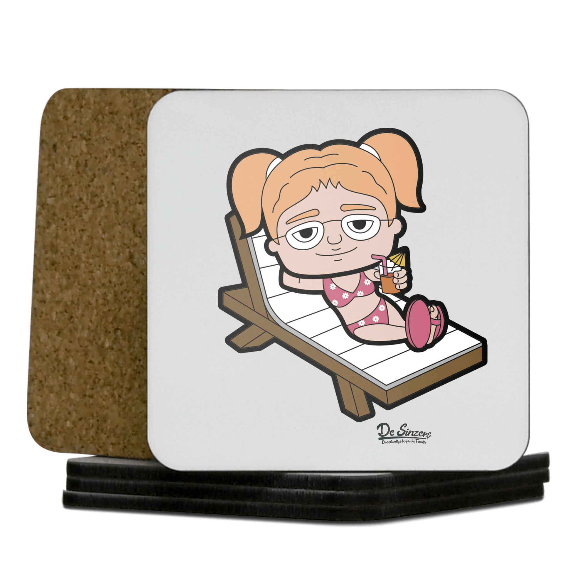 Die Jung Sinzerin Summer Edition Korkuntersetzer 5er Set 95 x 95 mm Weiss Karkopf Front