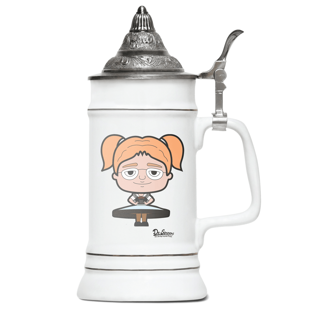 Die Jung Sinzerin Trachtenverein Bierkrug 500ml Weiss mit Spitzdeckel Wendelstein Front