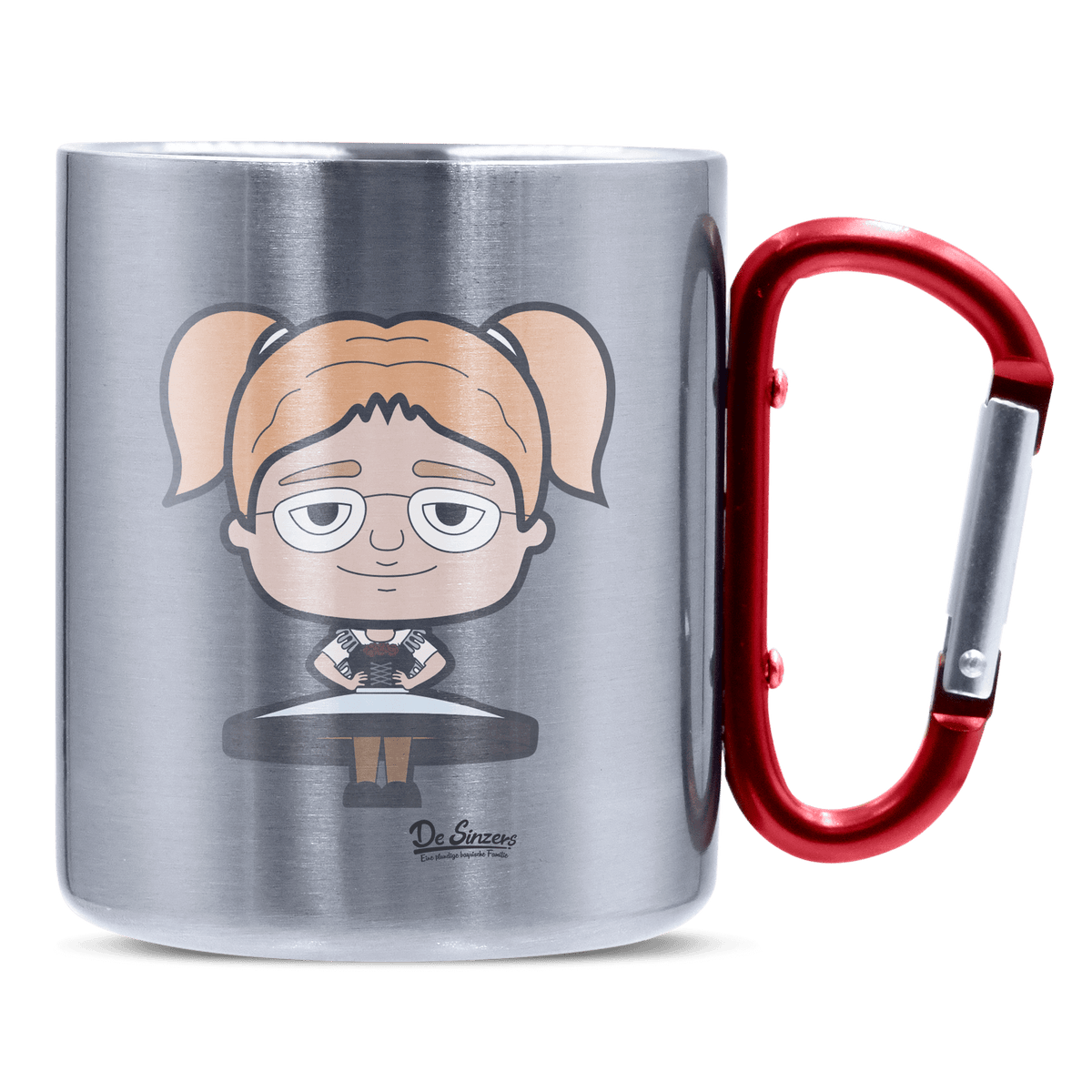 Die Jung Sinzerin Trachtenverein Edelstahl Kaffeetasse roter Karabiner 320ml Kitzstein Front