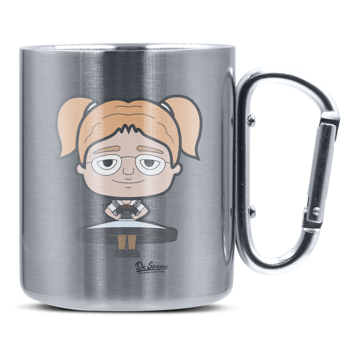 Die Jung Sinzerin Trachtenverein Edelstahl Kaffeetasse silberer Karabiner 320ml Grosser Traithen Front
