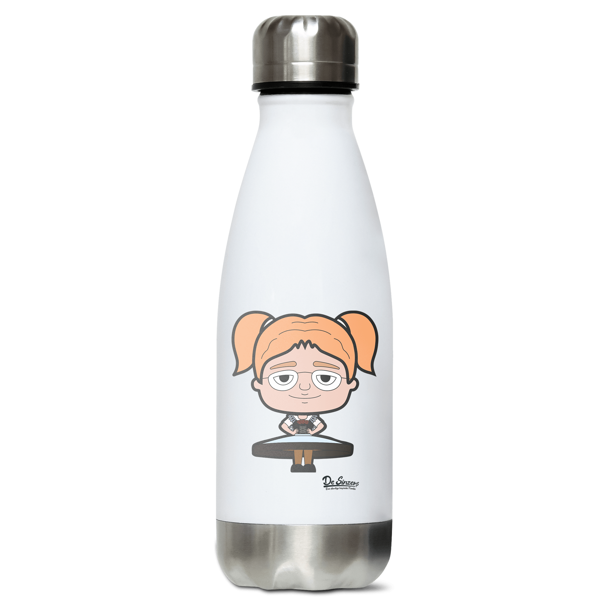 Die Jung Sinzerin Trachtenverein Edelstahl Thermoflasche 350ml Weiss Silber Kreuzspitze Front