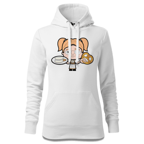 Die Jung Sinzerin Weißwurscht und Brezn Sweatshirt Hoody Damen Weiss Eckenholz Front