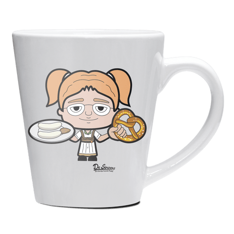 Die Jung Sinzerin Weisswurscht und Brezn Keramik Kaffeetasse 200ml Weiss Herzogstand Front