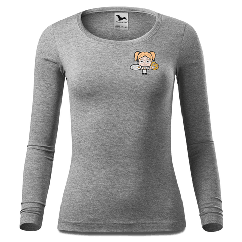 Die Jung Sinzerin Weisswurscht und Brezn Longsleeve Fitted Damen Grau Meliert Schoemering Front