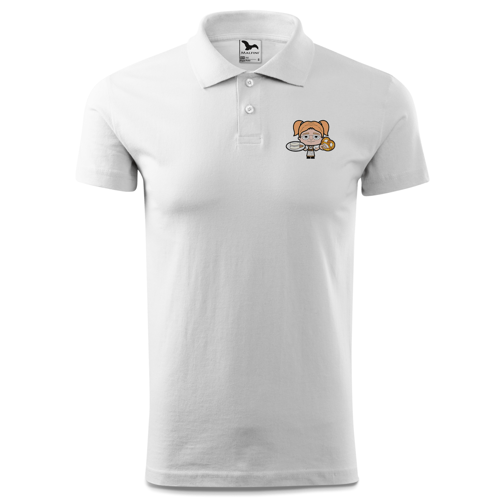 Die Jung Sinzerin Weisswurscht und Brezn Polo Shirt Herren Weiss Murnau Front