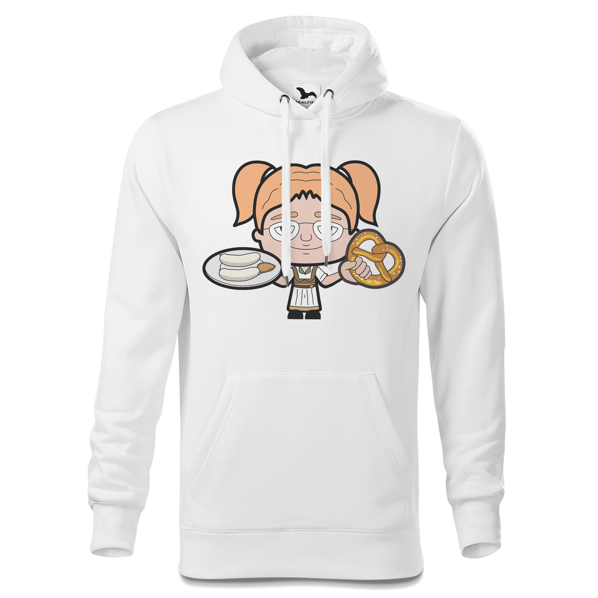 Die Jung Sinzerin Weisswurscht und Brezn Sweatshirt Hoody Herren Weiss Reikering Front