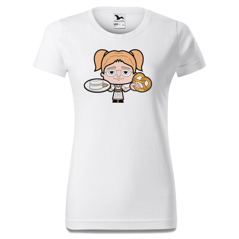 Die Jung Sinzerin Weisswurscht und Brezn T Shirt Damen Weiss Gehering Front