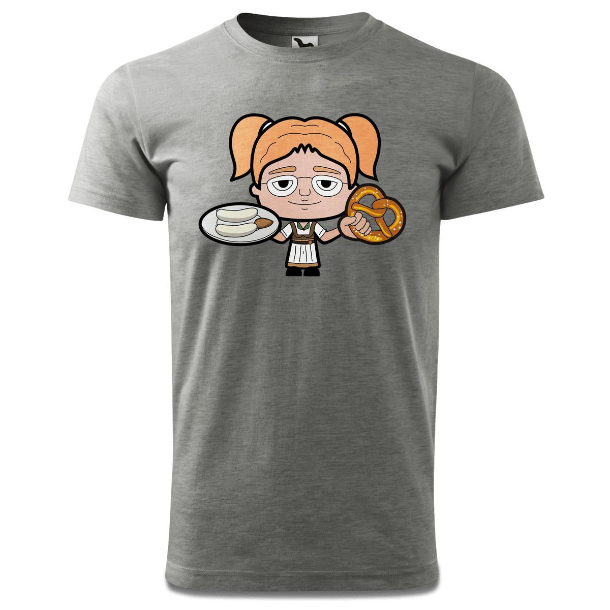 Die Jung Sinzerin Weisswurscht und Brezn T Shirt Herren Grau Meliert Hofau Front