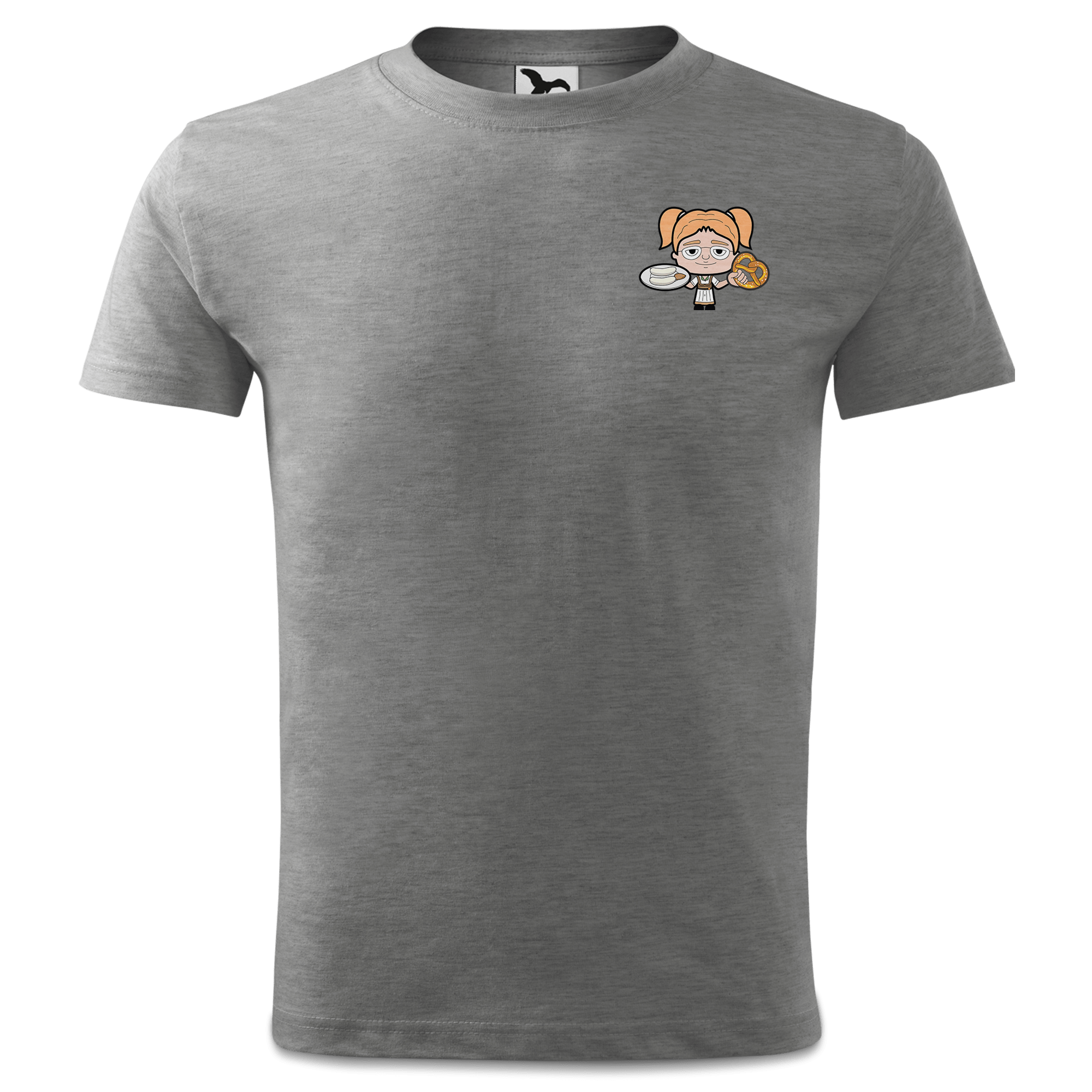 Die Jung Sinzerin Weisswurscht und Brezn T Shirt Kinder Grau Meliert Holzweg Front