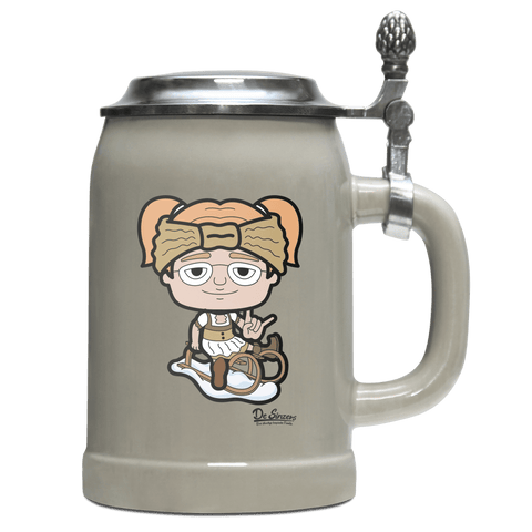 Die Jung Sinzerin Winter Edition Bierkrug 500ml Grau mit Deckel Hocheck Front