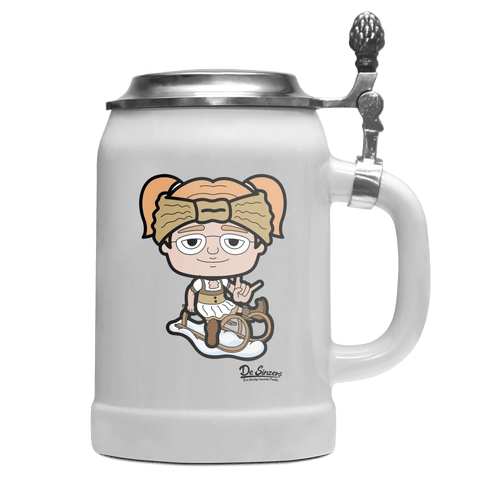Die Jung Sinzerin Winter Edition Bierkrug 500ml Weiss mit Deckel Wetterspitzen Front
