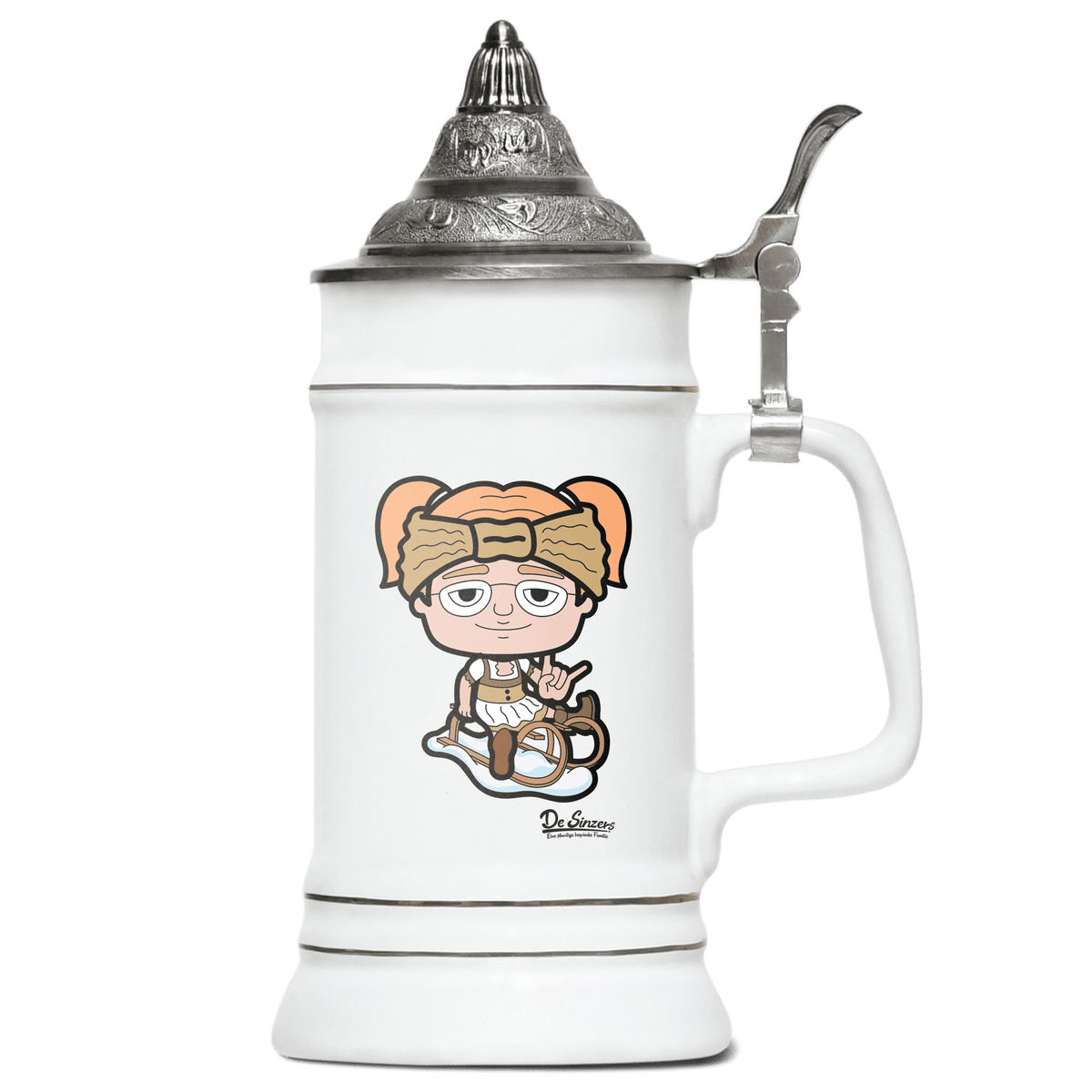 Die Jung Sinzerin Winter Edition Bierkrug 500ml Weiss mit Spitzdeckel Wendelstein Front